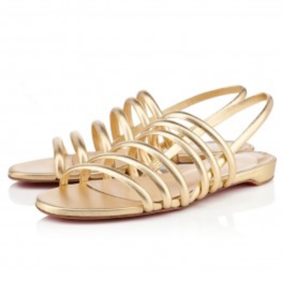 Christian Louboutin Vildo Metallic Gold Strappy Slingback Flat Sandals Shoes 36 - Picture 2 of 11